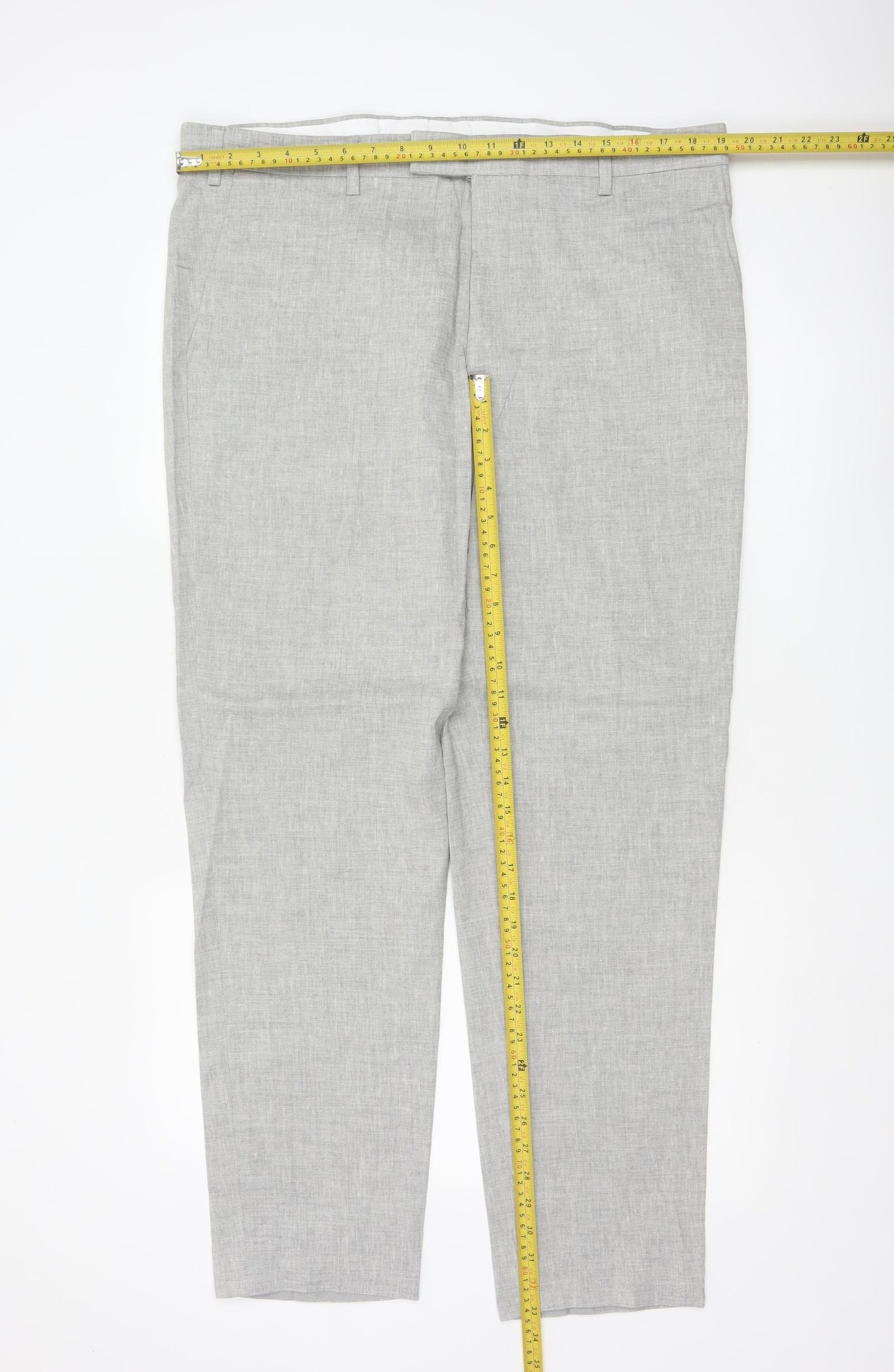 Marks and Spencer Men's Grey Linen Blend Tailored Trousers 38R