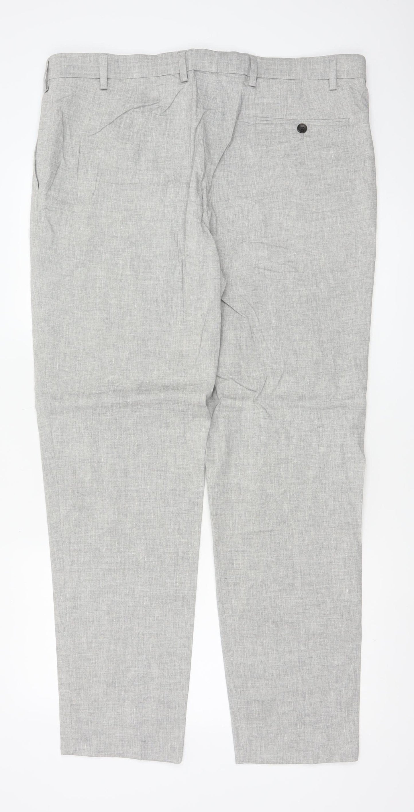 Marks and Spencer Men's Grey Linen Blend Tailored Trousers 38R