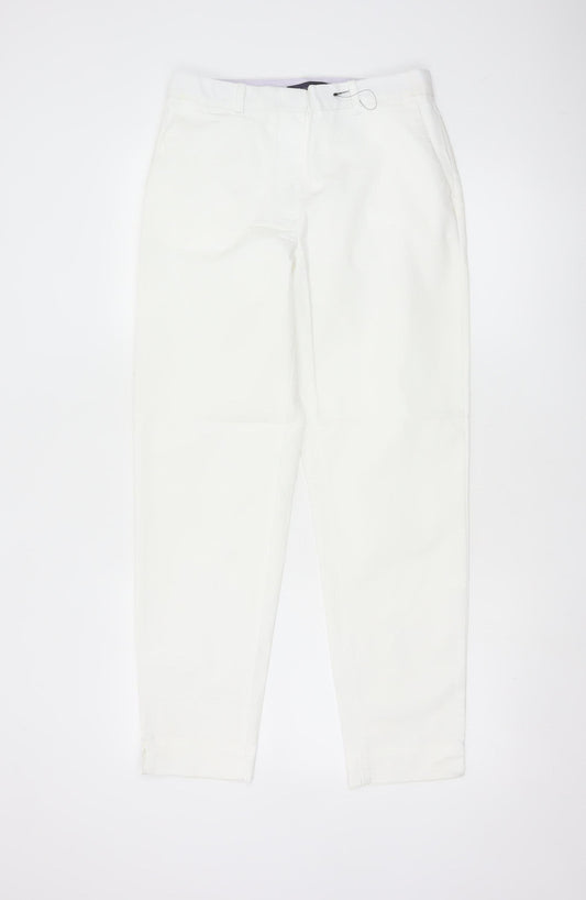 Marks and Spencer Women White Size 8 Chino Trousers Cotton Blend