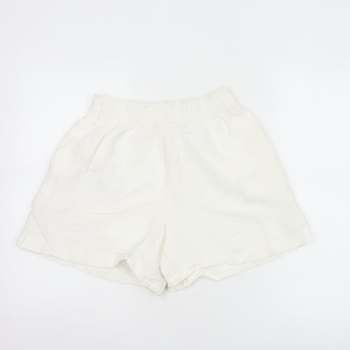 H&M Women’s Ivory Linen Blend Elastic Waist Casual Shorts Size 8