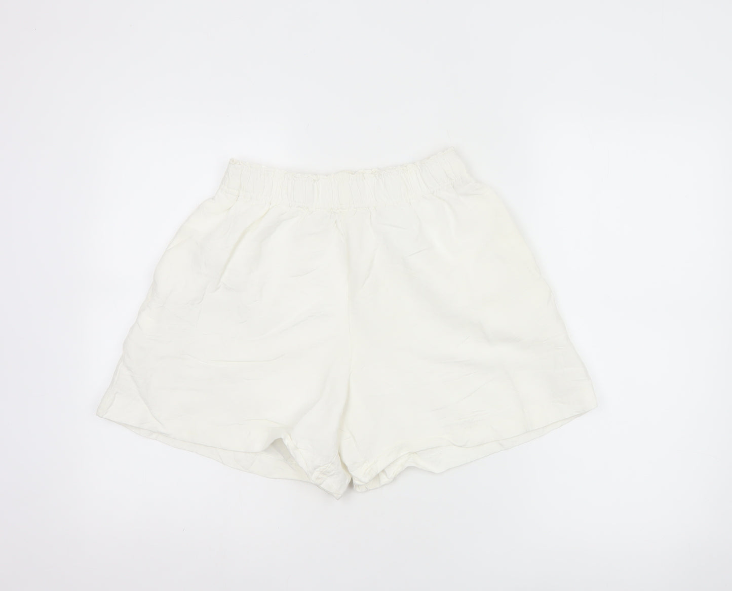 H&M Women’s Ivory Linen Blend Elastic Waist Casual Shorts Size 8