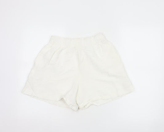 H&M Women’s Ivory Linen Blend Elastic Waist Casual Shorts Size 8