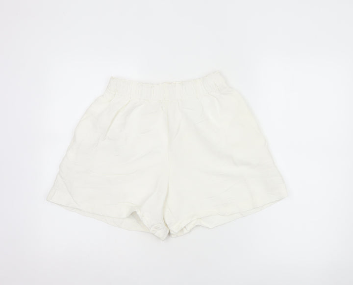 H&M Women’s Ivory Linen Blend Elastic Waist Casual Shorts Size 8