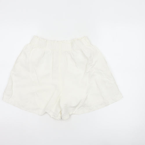 H&M Women’s Ivory Linen Blend Elastic Waist Casual Shorts Size 8