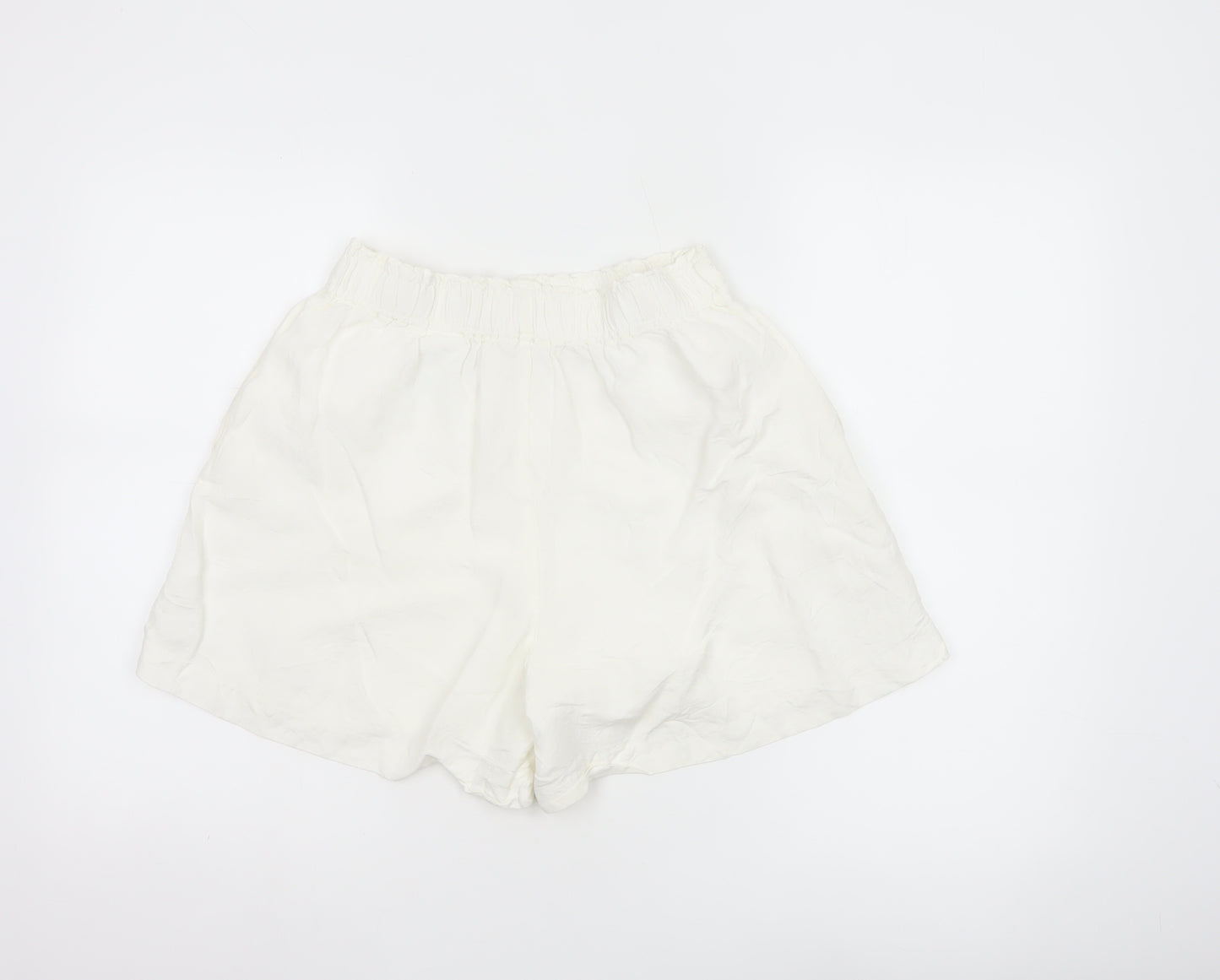 H&M Women’s Ivory Linen Blend Elastic Waist Casual Shorts Size 8