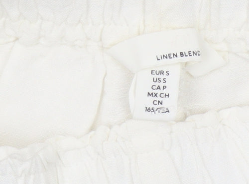 H&M Women’s Ivory Linen Blend Elastic Waist Casual Shorts Size 8