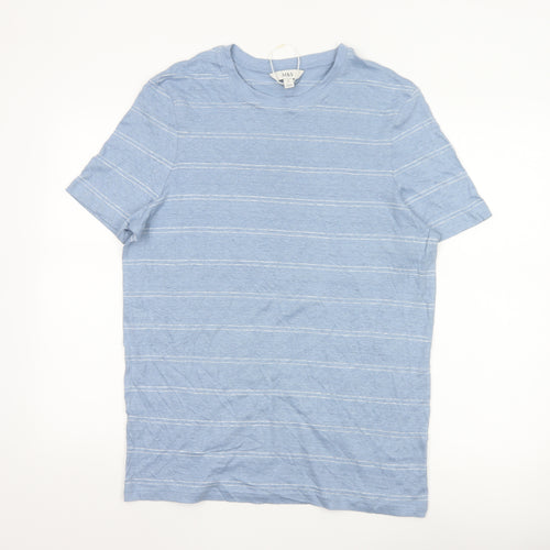 Marks and Spencer Men's Blue Striped Linen Regular Fit T-Shirt M