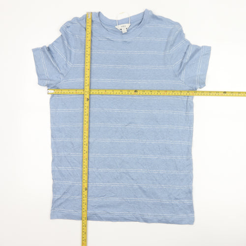 Marks and Spencer Men's Blue Striped Linen Regular Fit T-Shirt M