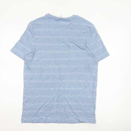 Marks and Spencer Men's Blue Striped Linen Regular Fit T-Shirt M