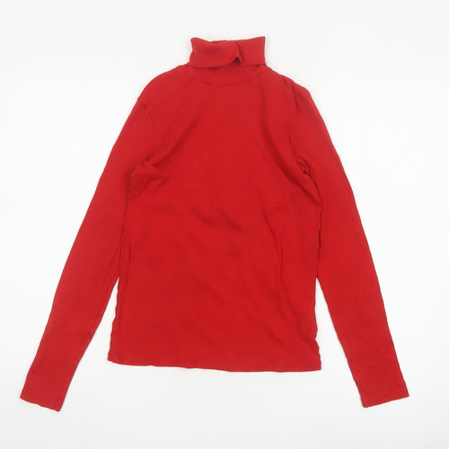 United Colors of Benetton Women Red Cotton Roll Neck Top Size S