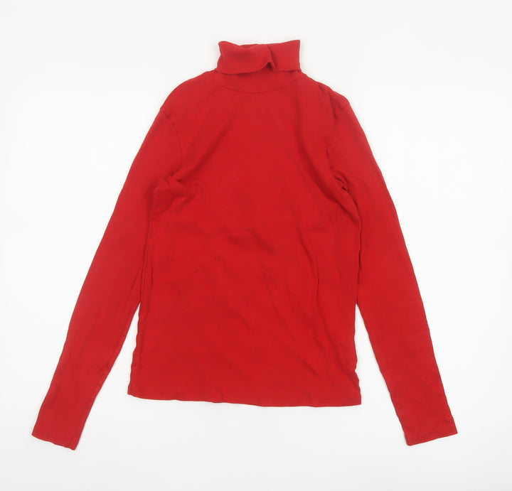 United Colors of Benetton Women Red Cotton Roll Neck Top Size S