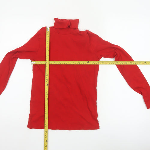 United Colors of Benetton Women Red Cotton Roll Neck Top Size S