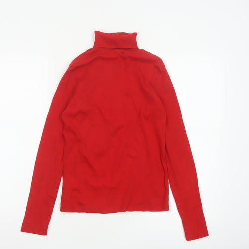 United Colors of Benetton Women Red Cotton Roll Neck Top Size S