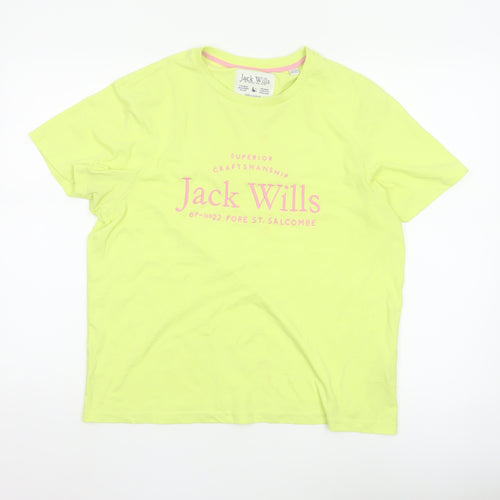 Jack Wills Women's Yellow Basic T-Shirt Size 12 Short Sleeve Cotton Blend