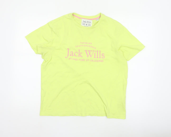 Jack Wills Women's Yellow Basic T-Shirt Size 12 Short Sleeve Cotton Blend