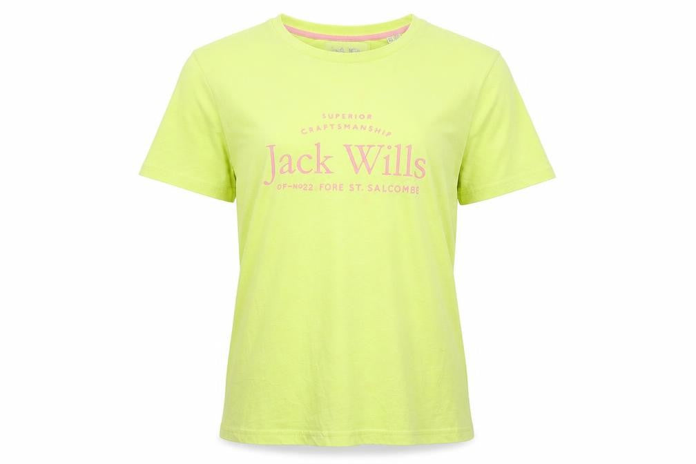 Jack Wills Women's Yellow Basic T-Shirt Size 12 Short Sleeve Cotton Blend