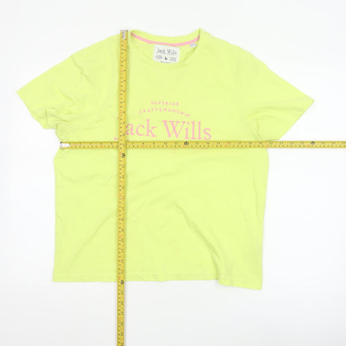 Jack Wills Women's Yellow Basic T-Shirt Size 12 Short Sleeve Cotton Blend