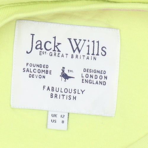 Jack Wills Women's Yellow Basic T-Shirt Size 12 Short Sleeve Cotton Blend