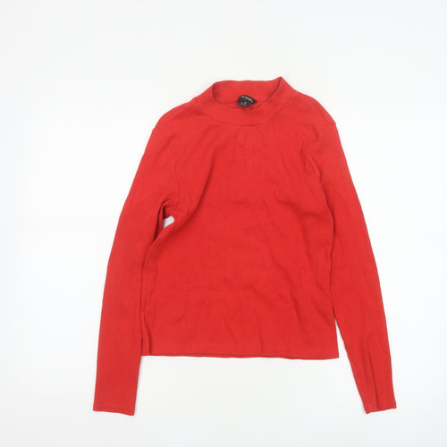 Monki Women Red Mock Neck Long Sleeve Cotton Top Size 12