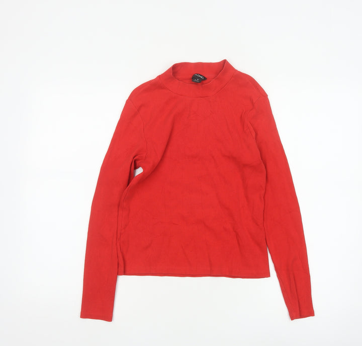 Monki Women Red Mock Neck Long Sleeve Cotton Top Size 12