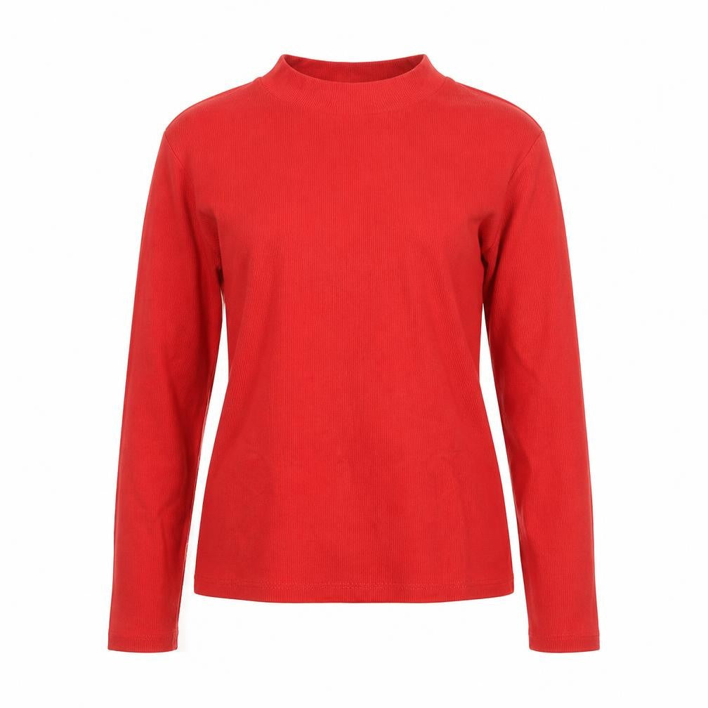 Monki Women Red Mock Neck Long Sleeve Cotton Top Size 12