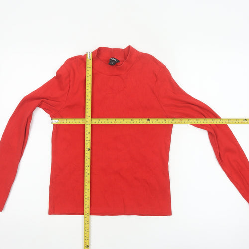 Monki Women Red Mock Neck Long Sleeve Cotton Top Size 12