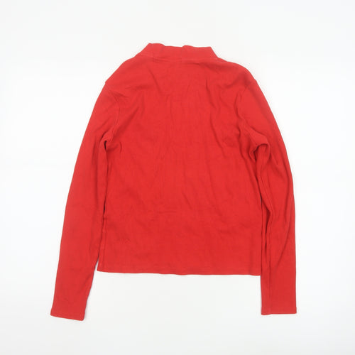 Monki Women Red Mock Neck Long Sleeve Cotton Top Size 12