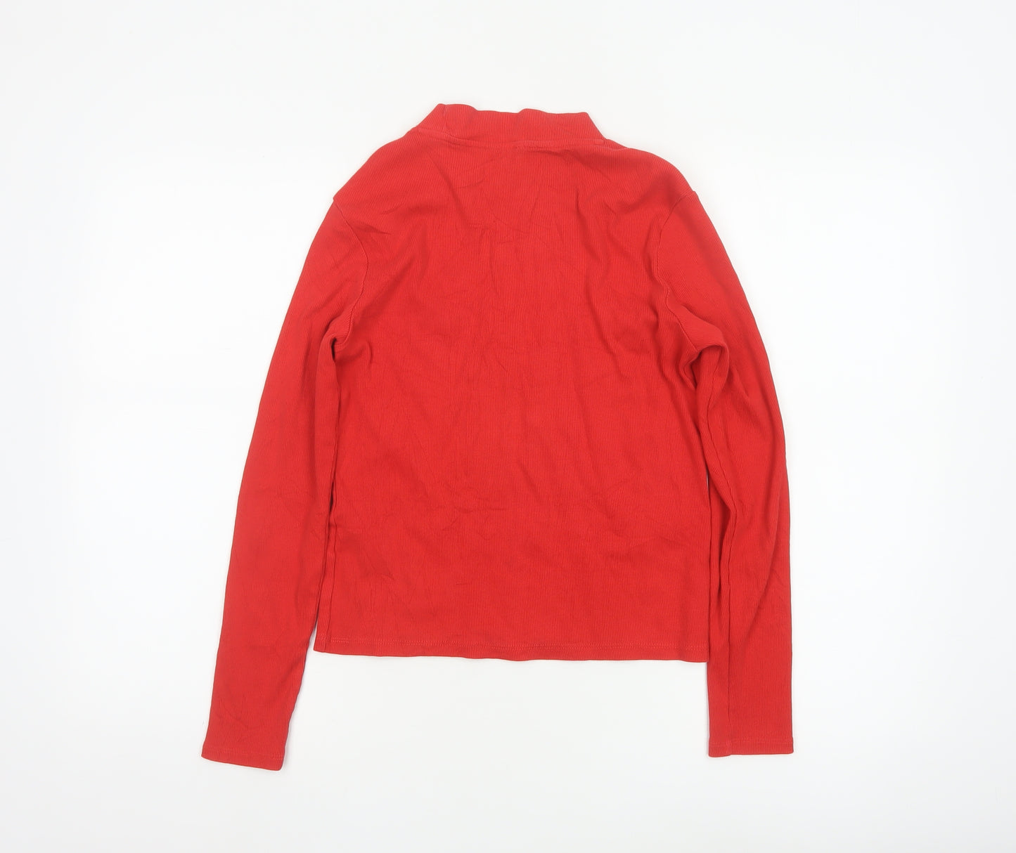Monki Women Red Mock Neck Long Sleeve Cotton Top Size 12