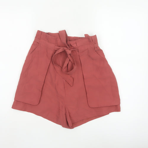 Monki Women Red Size 14 Paperbag Tie Waist Shorts