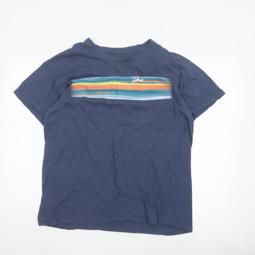 Saltrock Men's Blue Graphic Stripe Cotton T-Shirt Size L Regular Fit