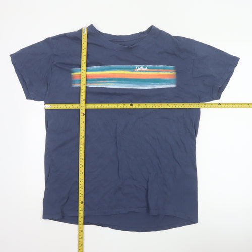 Saltrock Men's Blue Graphic Stripe Cotton T-Shirt Size L Regular Fit