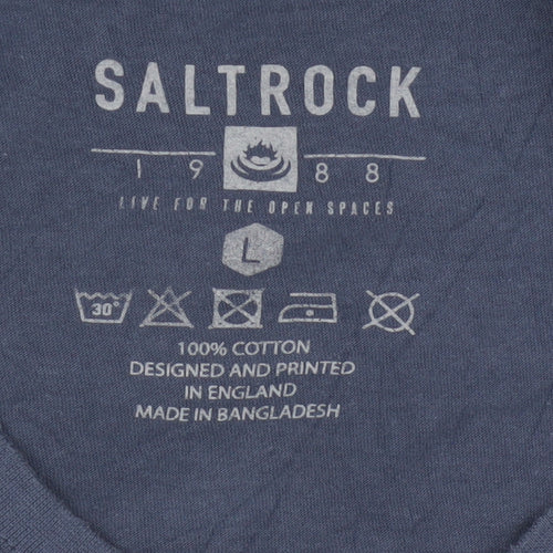 Saltrock Men's Blue Graphic Stripe Cotton T-Shirt Size L Regular Fit