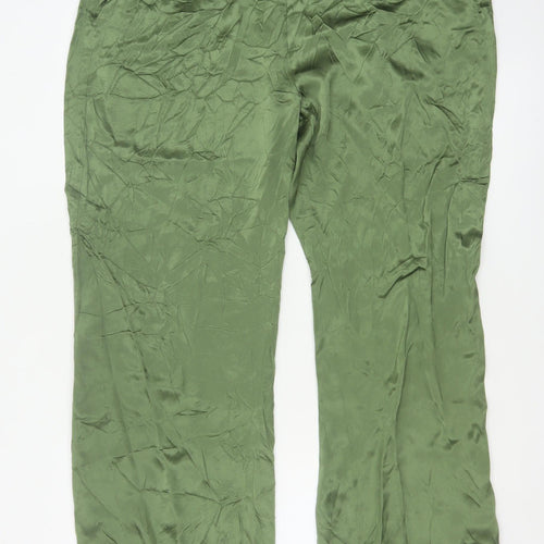 Zara Women Green XL Straight Viscose Trousers