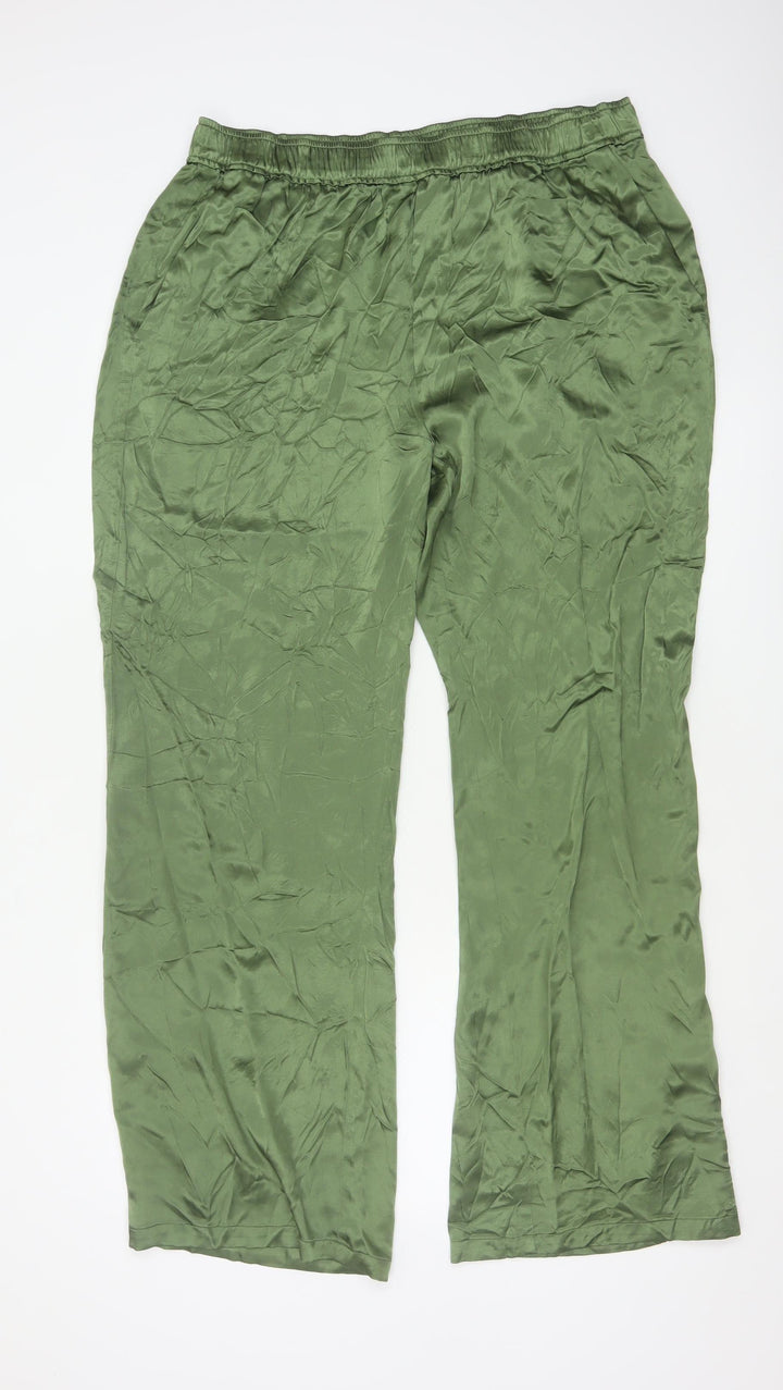 Zara Women Green XL Straight Viscose Trousers