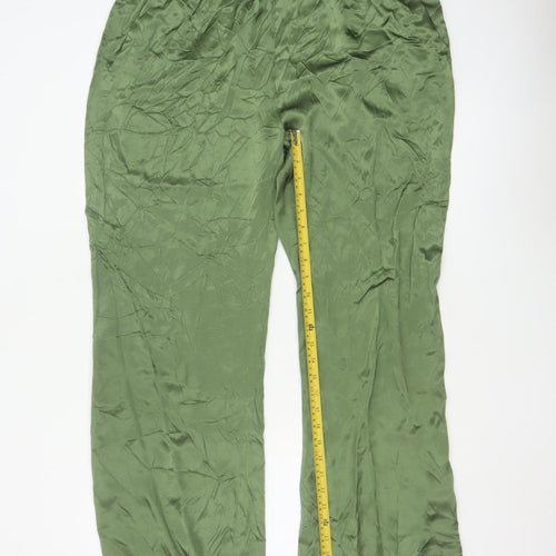 Zara Women Green XL Straight Viscose Trousers