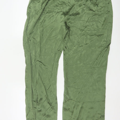 Zara Women Green XL Straight Viscose Trousers