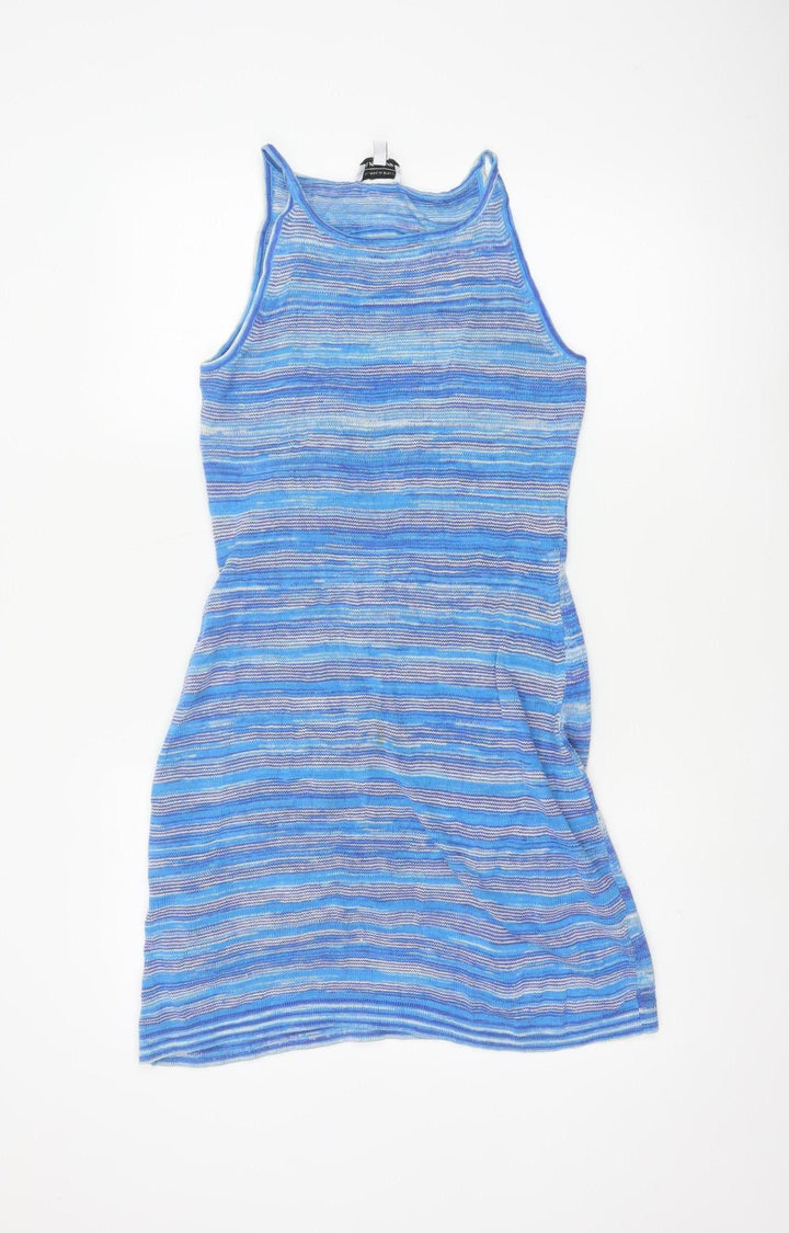 & Other Stories Womens Blue Striped Tank Dress Size S Sleeveless Knit Cotton Linen