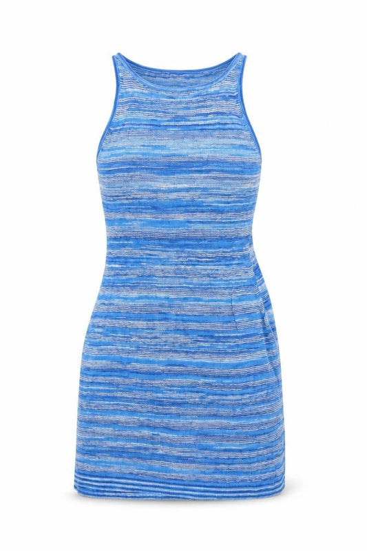 Front view of & Other Stories women’s blue striped tank dress, size S, sleeveless knit cotton linen