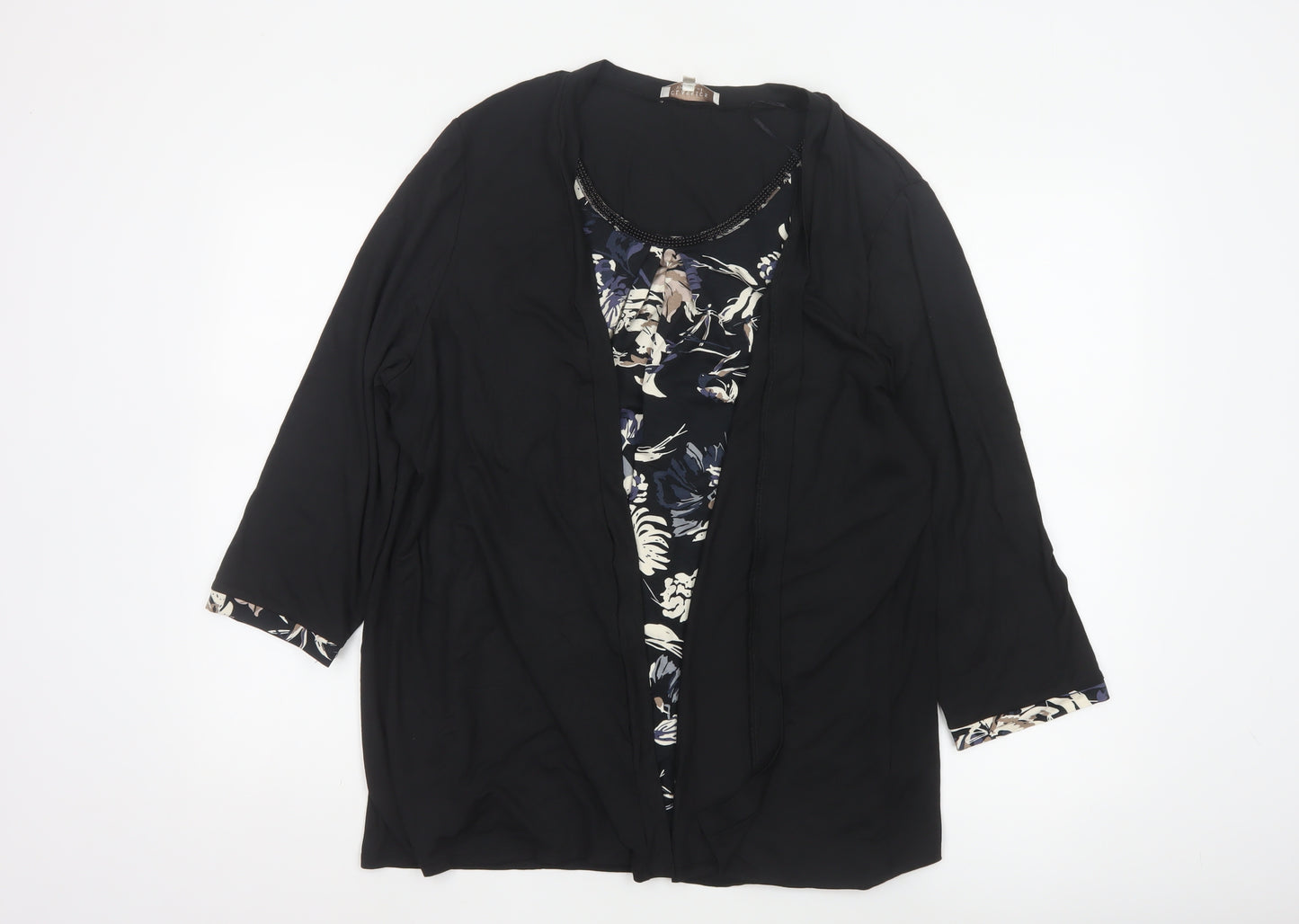 Debenhams Women’s Black Floral Beaded Tunic Blouse Size 20