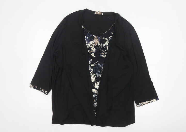 Debenhams Women’s Black Floral Beaded Tunic Blouse Size 20