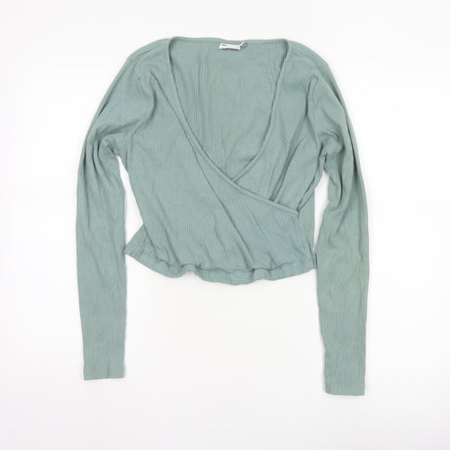 ASOS Design Women’s Green Wrap Ribbed Long Sleeve Blouse Size 16