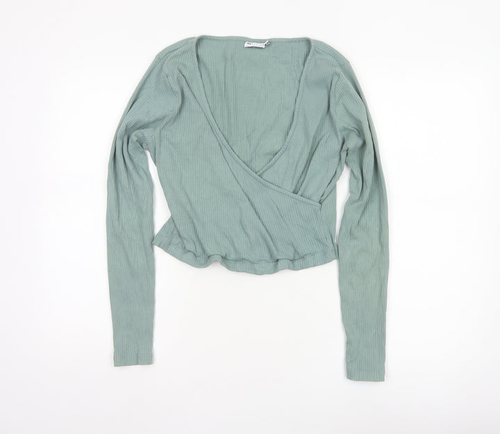 ASOS Design Women’s Green Wrap Ribbed Long Sleeve Blouse Size 16