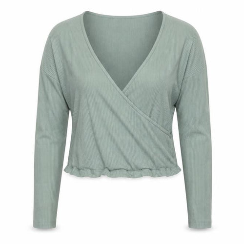ASOS Design Women’s Green Wrap Ribbed Long Sleeve Blouse Size 16