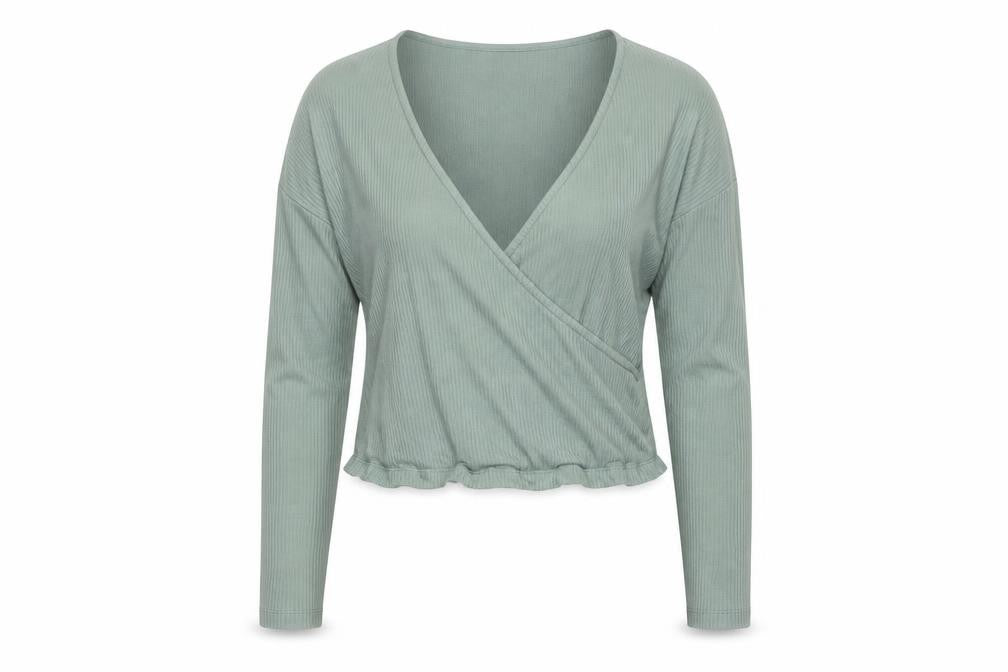 ASOS Design Women’s Green Wrap Ribbed Long Sleeve Blouse Size 16