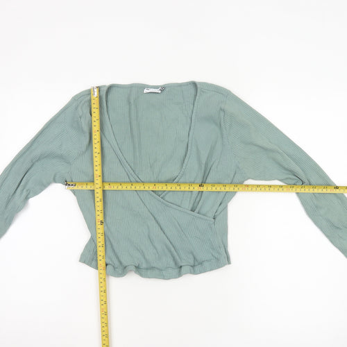 ASOS Design Women’s Green Wrap Ribbed Long Sleeve Blouse Size 16