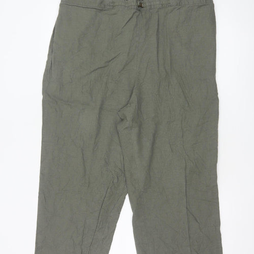 Marks and Spencer Women’s Green Linen Blend Cropped Trousers Size 18 Short