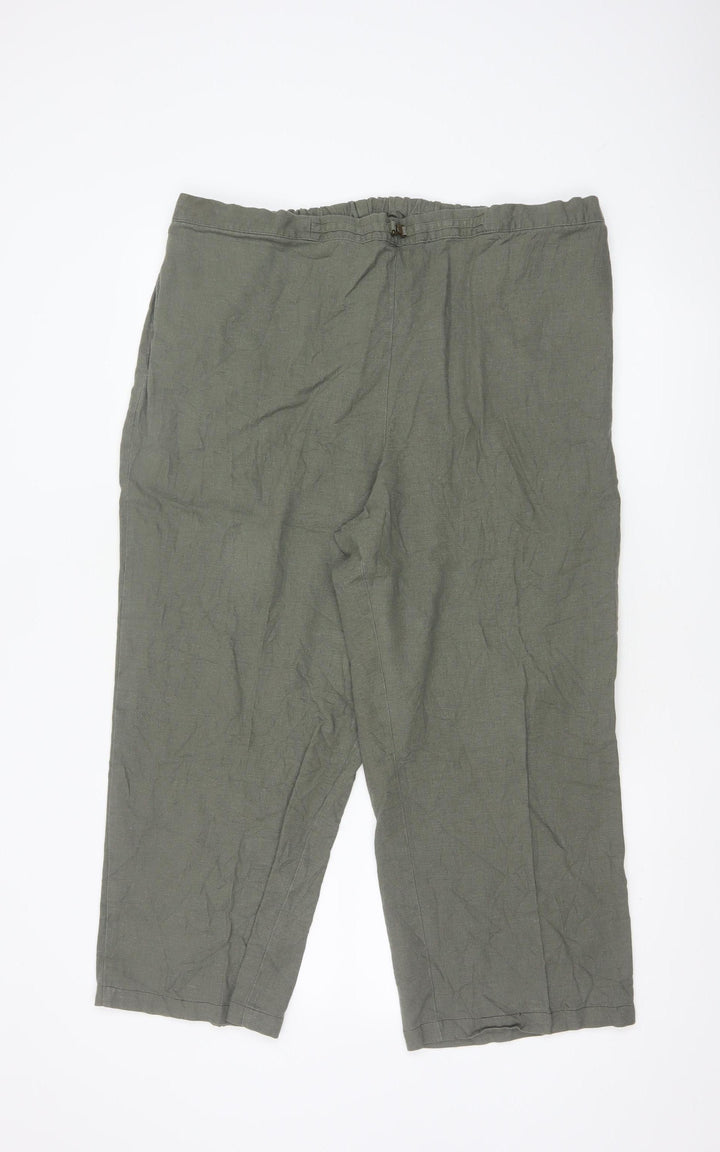 Marks and Spencer Women’s Green Linen Blend Cropped Trousers Size 18 Short