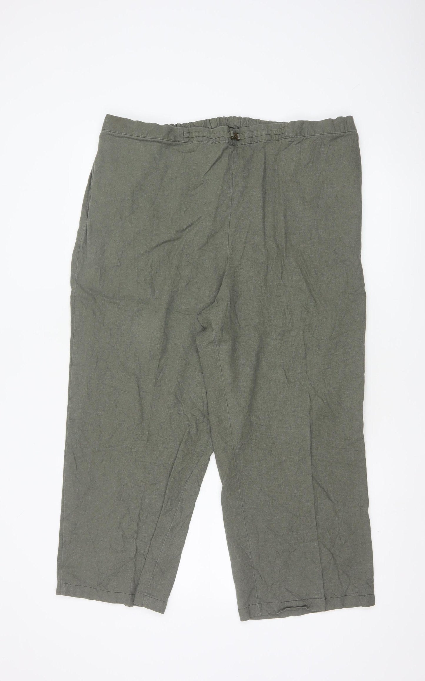 Marks and Spencer Women’s Green Linen Blend Cropped Trousers Size 18 Short