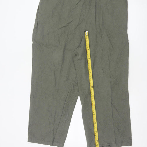 Marks and Spencer Women’s Green Linen Blend Cropped Trousers Size 18 Short