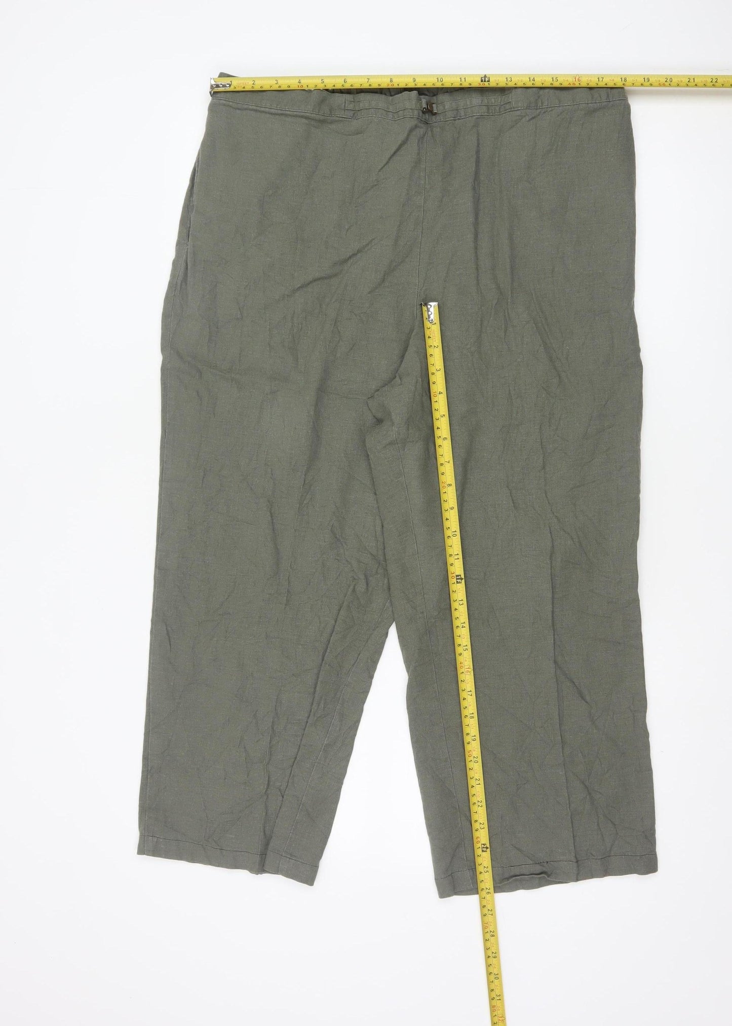 Marks and Spencer Women’s Green Linen Blend Cropped Trousers Size 18 Short